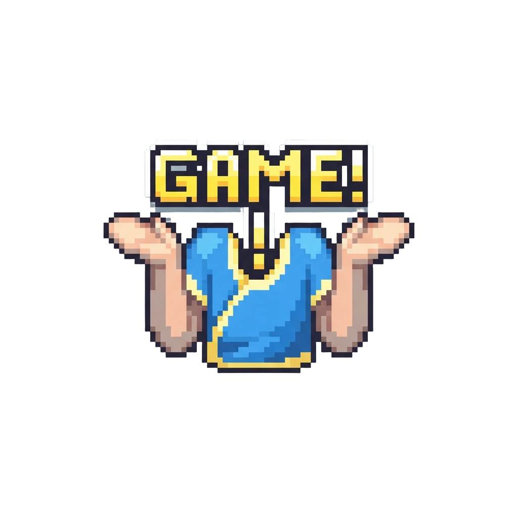 A Casual Shoulder-shrug Gesture with Flashing 'game!' Text