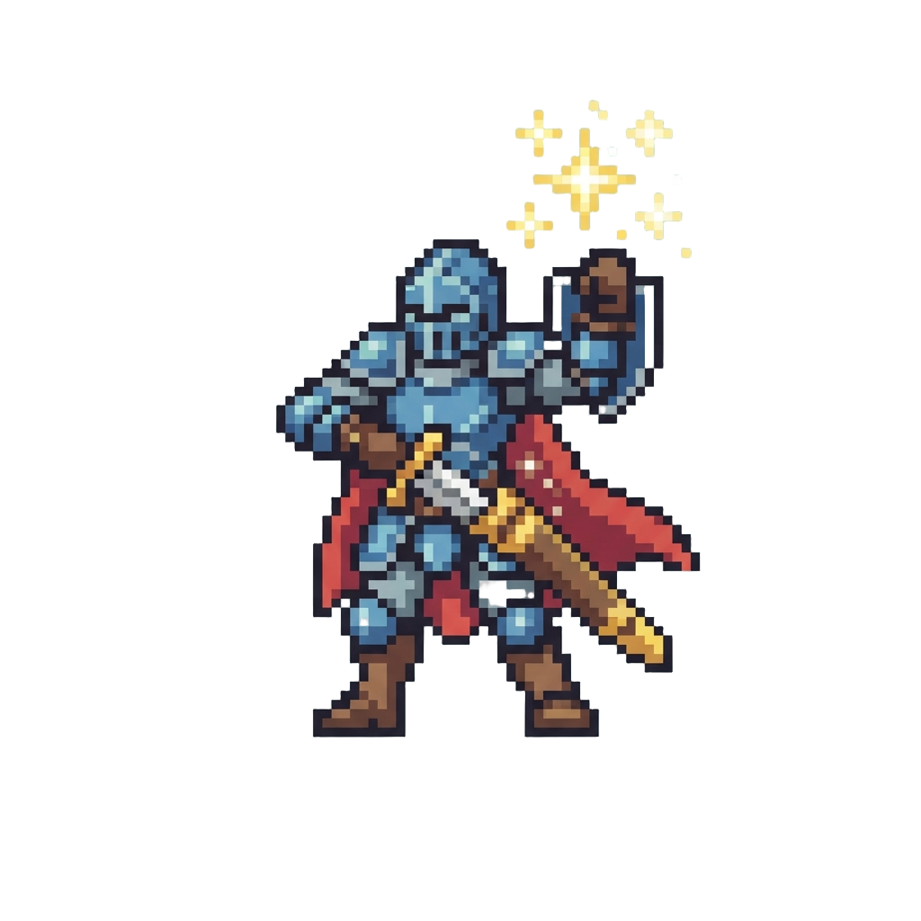 A Triumphant Sword-sheathing Stance with Sparkling Stars