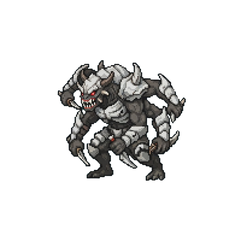 A Bizarre Multi-limbed Ash-demon Form with Bone Armor