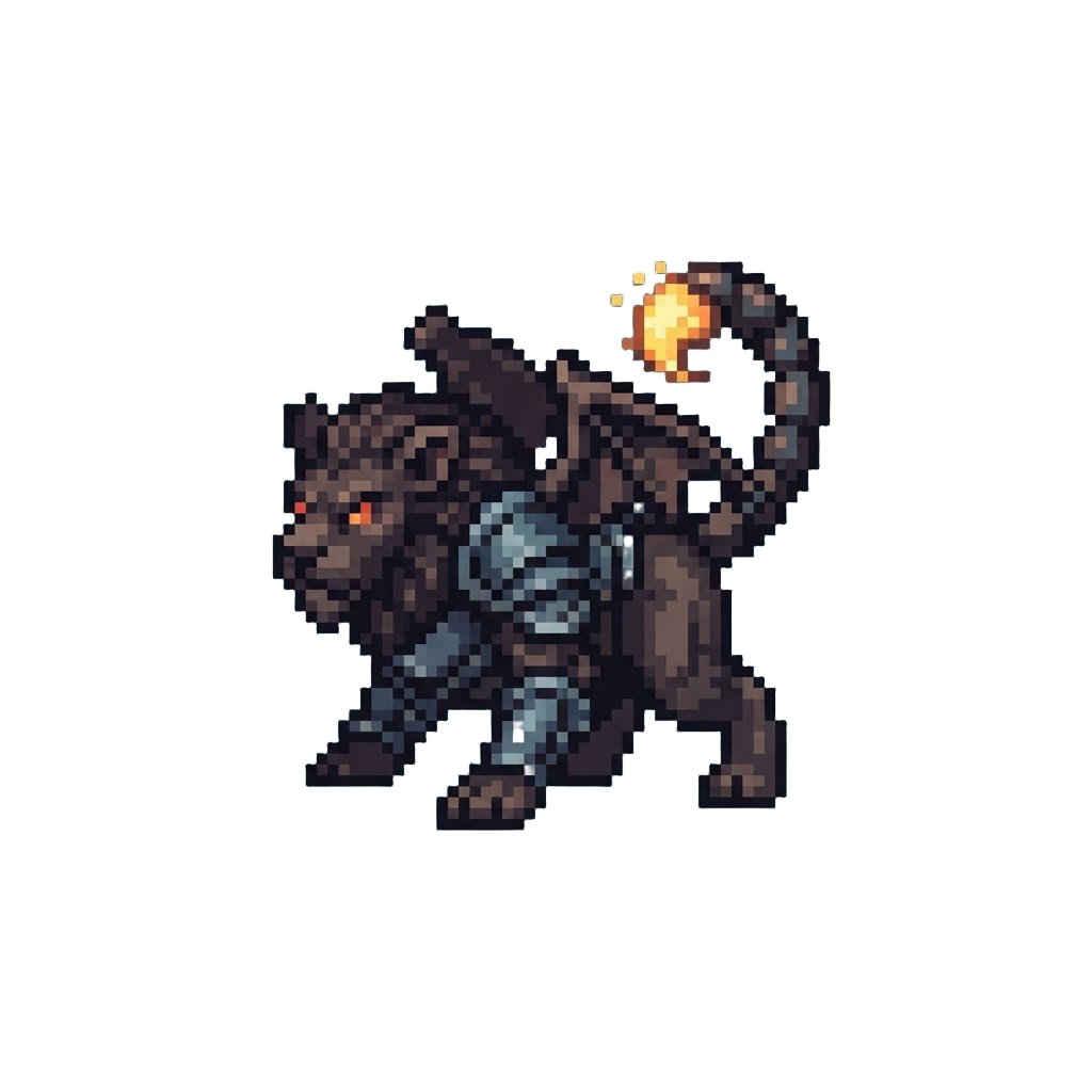 A Dark Manticore Warrior Form with a Glowing Scorpion Tail