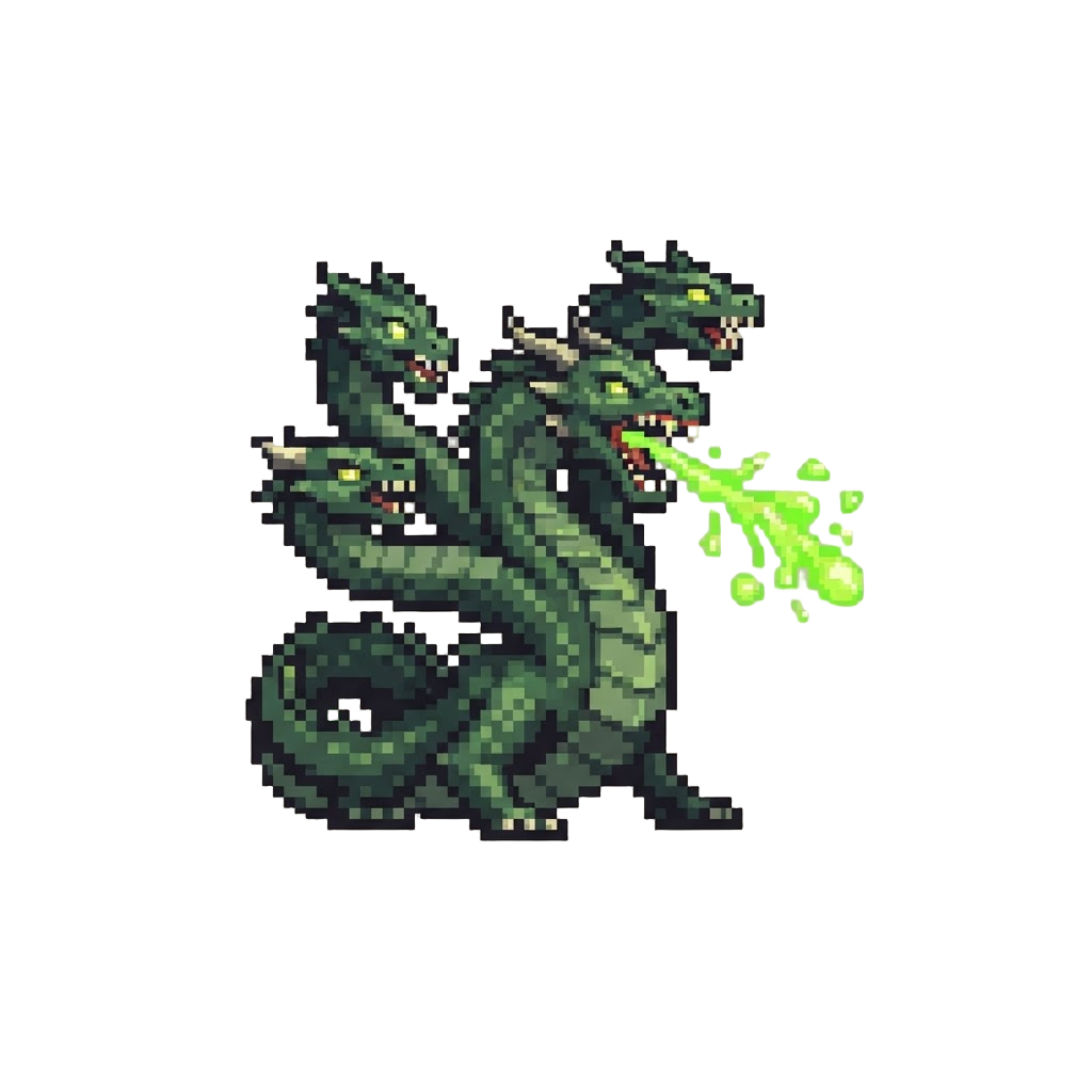 A Multi-headed Hydra Warrior Form Spitting Green Acid
