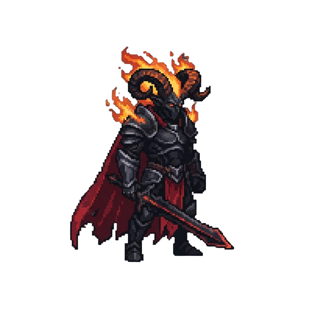 A Towering Demonic Shadow Lord Form with Flaming Horns