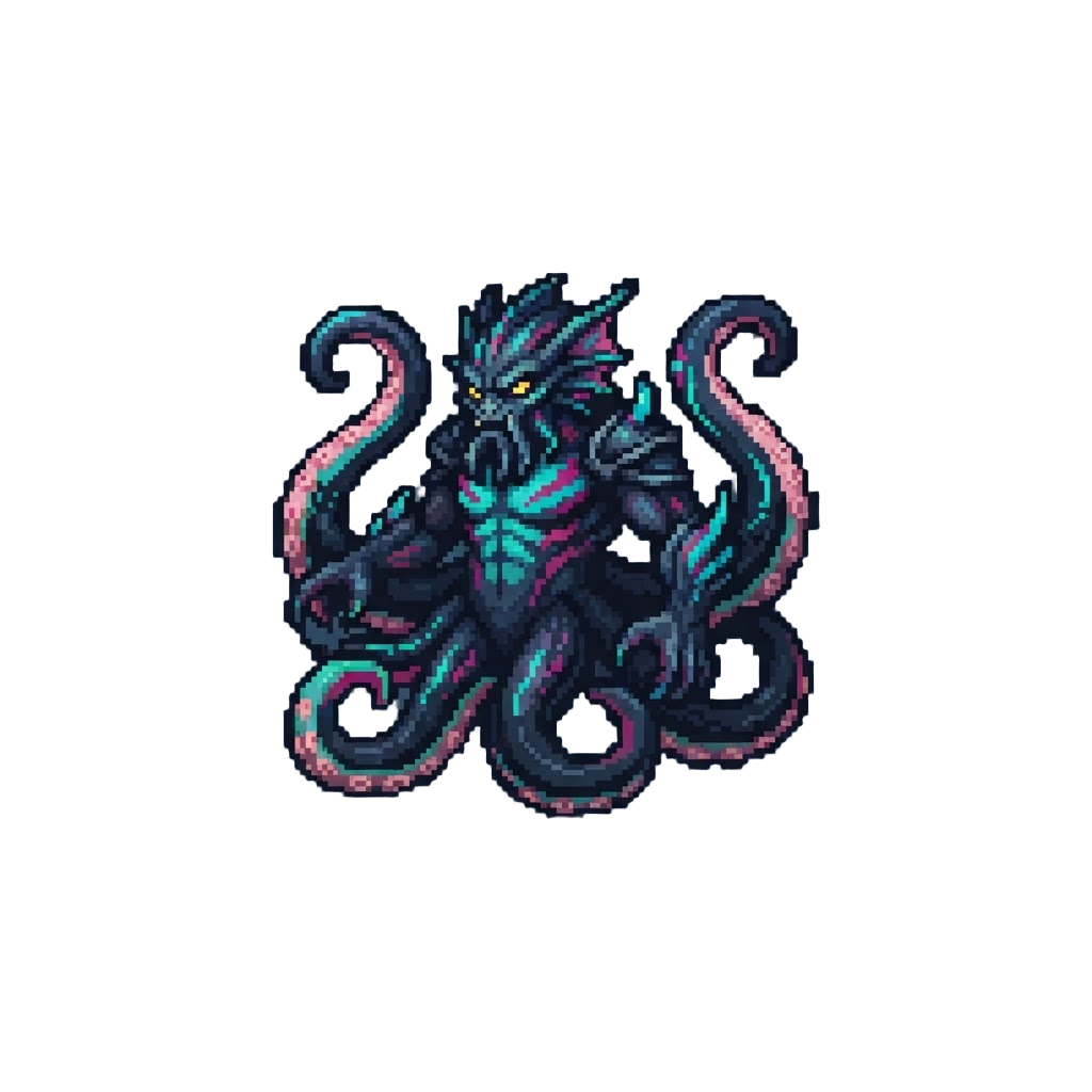 A Giant Abyssal Kraken-humanoid with Writhing Tentacles