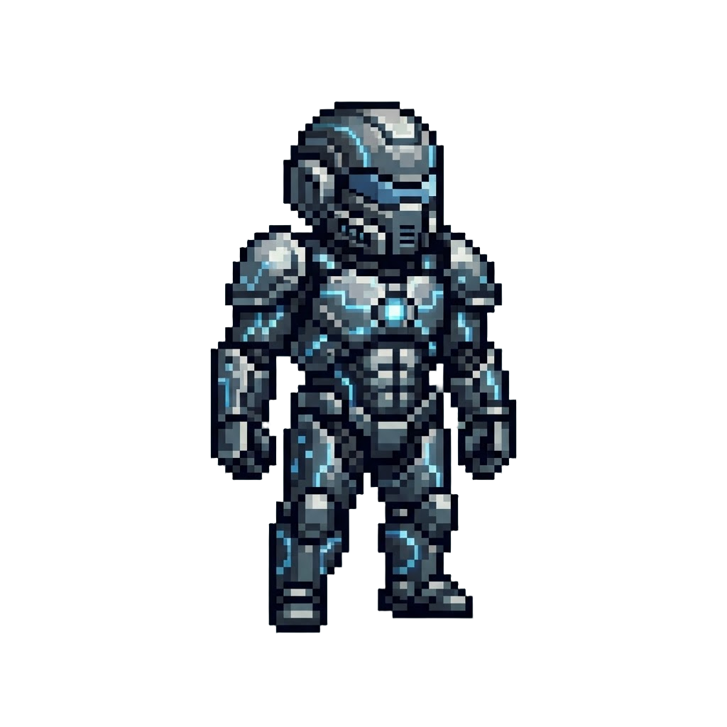 A Cybernetic Nano-armor Exosuit with Glowing Blue Circuits