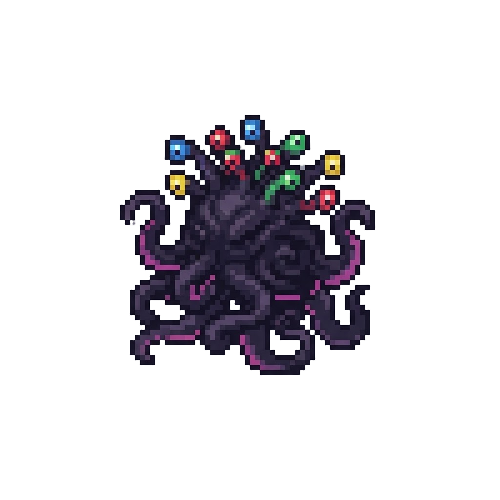 A Chaotic Tentacled Void-beast with Multi-colored Eye Stalks