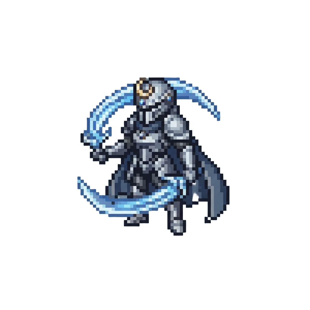 An Elegant Silver Moon-knight Form with Floating Ribbon Blades