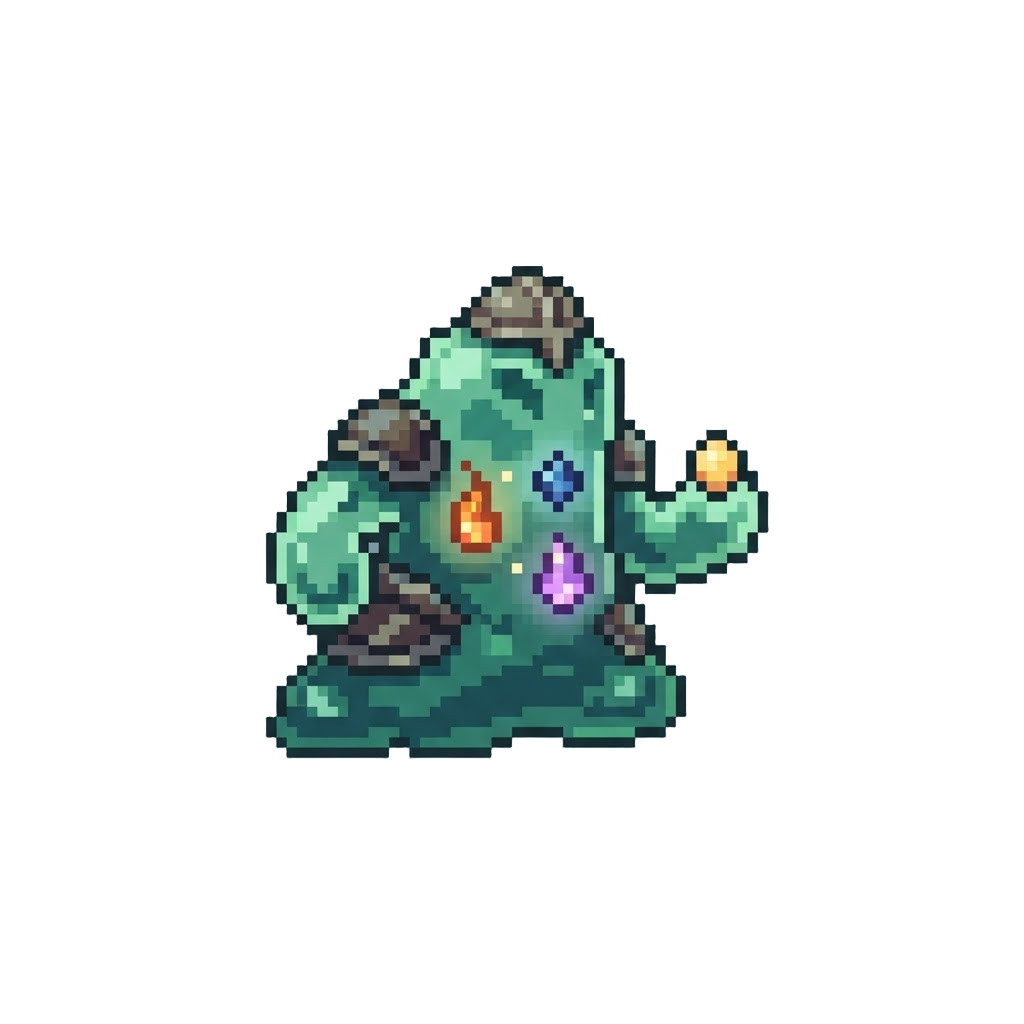 A Strange Gelatinous Slime-warrior Form with Floating Core Gems