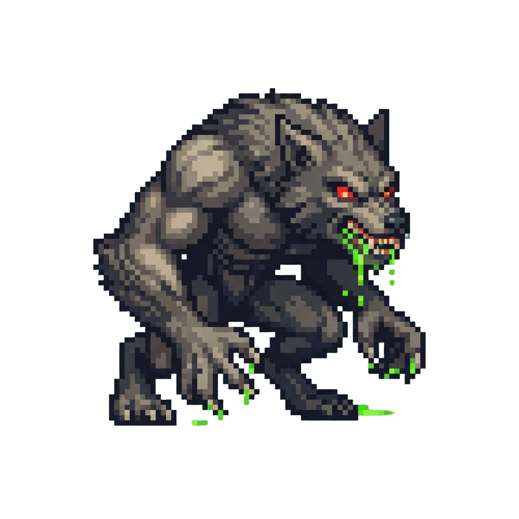 A Hulking Venom-dripping Werewolf Form with Glowing Red Eyes