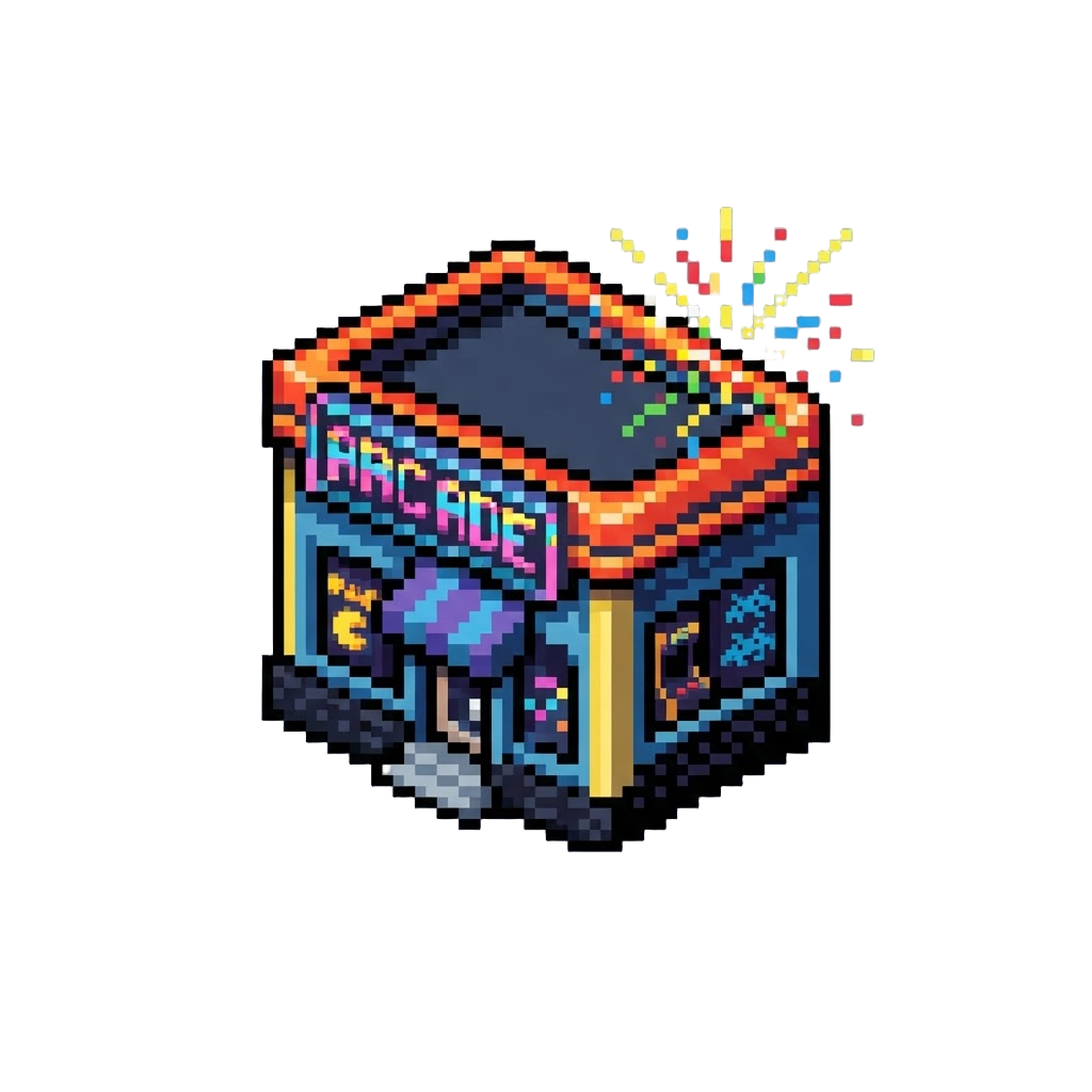 A Neon Arcade Building Bursting with Colorful Sparks