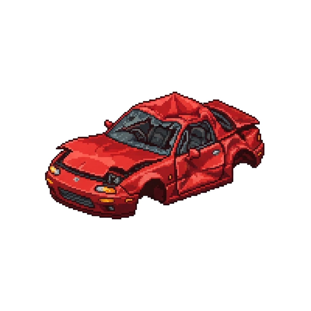 A Crumpled Red Sports Car Shell