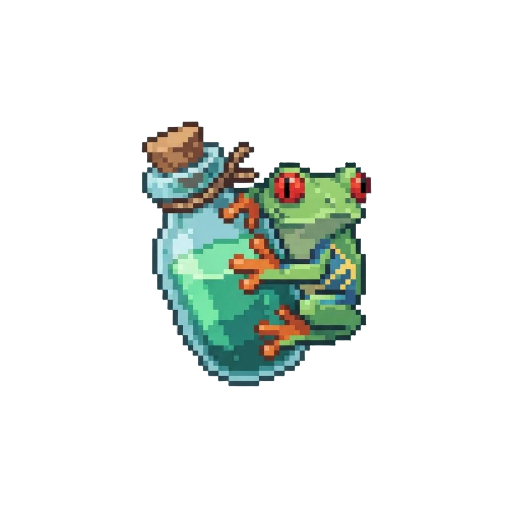 A Bright Red-eyed Tree Frog Clinging to the Potion Vial