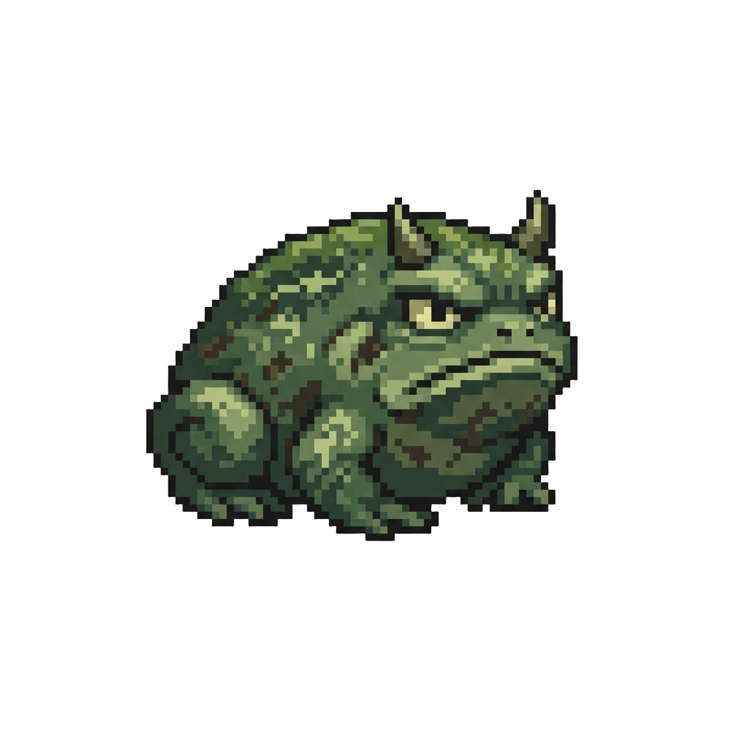 A Chubby Moss-covered Horned Frog Looking Grumpy
