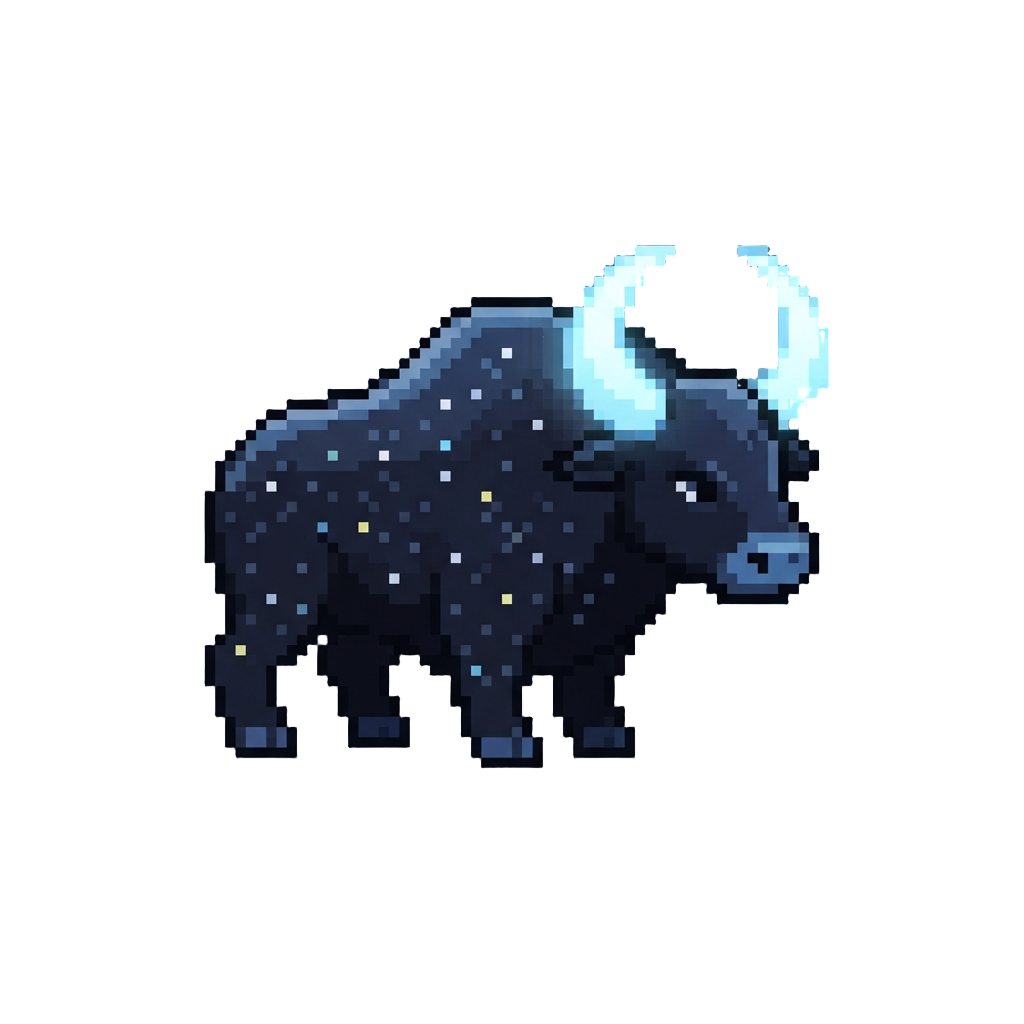 A Starry Midnight Bull with Glowing Crescent Horns
