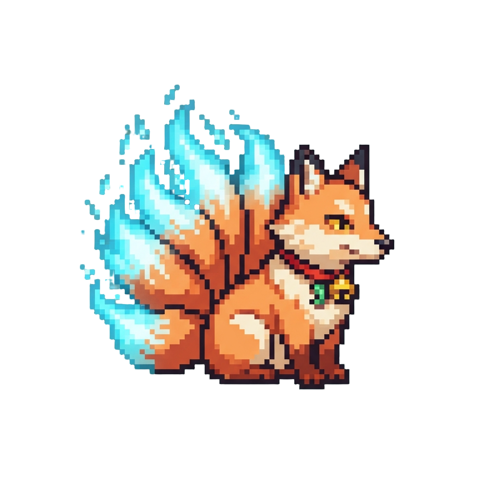 A Magical Nine-tailed Kitsune Fox Glowing with Ghostfire