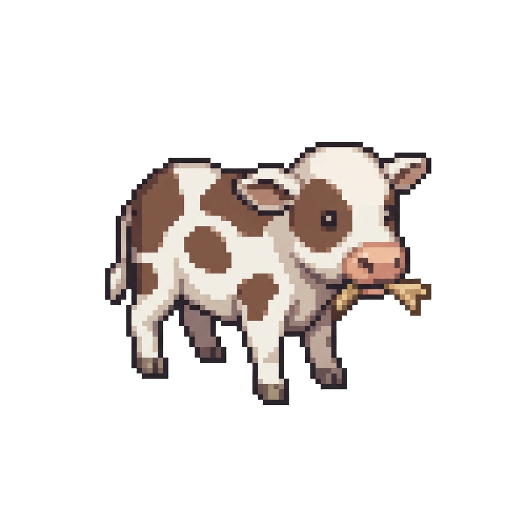 A Plain Dairy Calf Chewing on a Piece of Hay