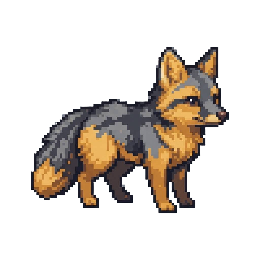 A Fluffy Cross Fox with Charcoal-and-gold Patches