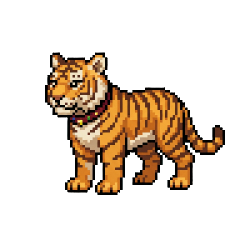 A Golden Bengal Tiger Wearing a Tiny Gem-studded Collar