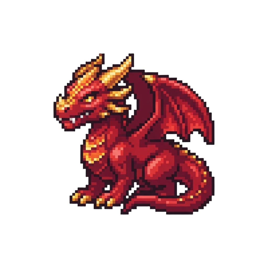 A Gleaming Ruby Red Dragon with Molten Golden Horns