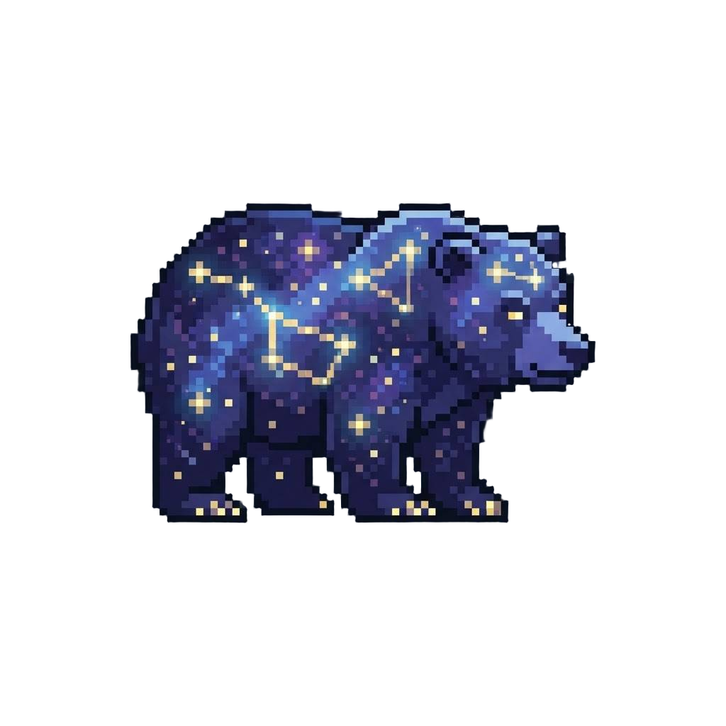 A Celestial Starry Grizzly Bear with Glowing Constellations