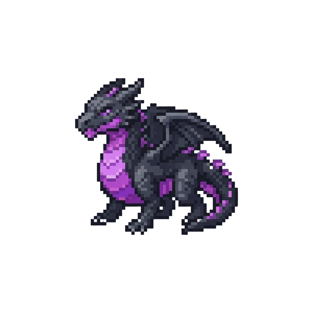 A Midnight Obsidian Drake with Glowing Purple Belly Scales