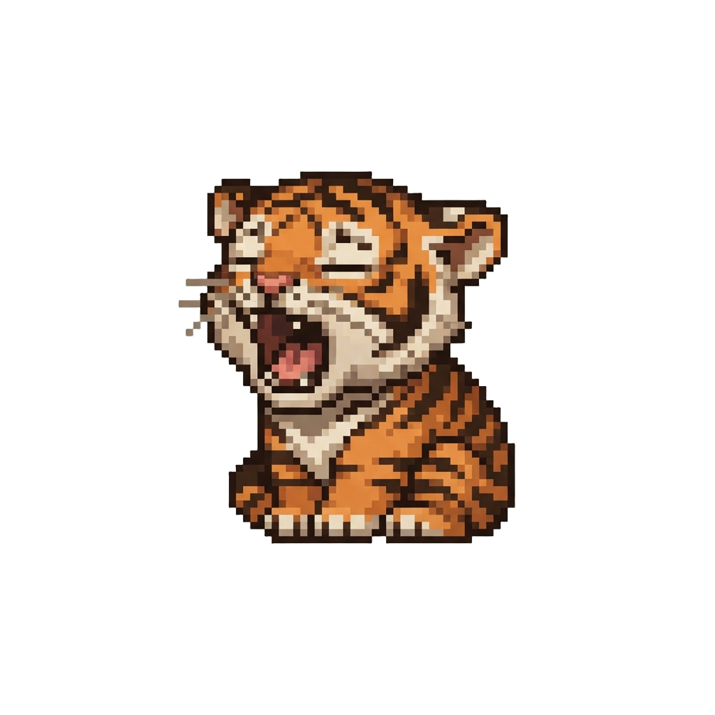A Sleepy Calico-striped Tiger Cub Yawning Widely