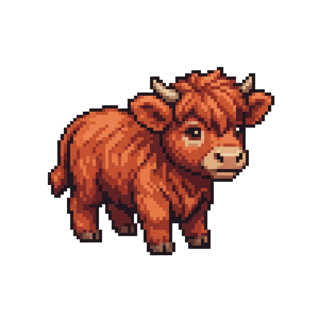 A Shaggy Red Highland Calf with Tufted Fluffy Ears