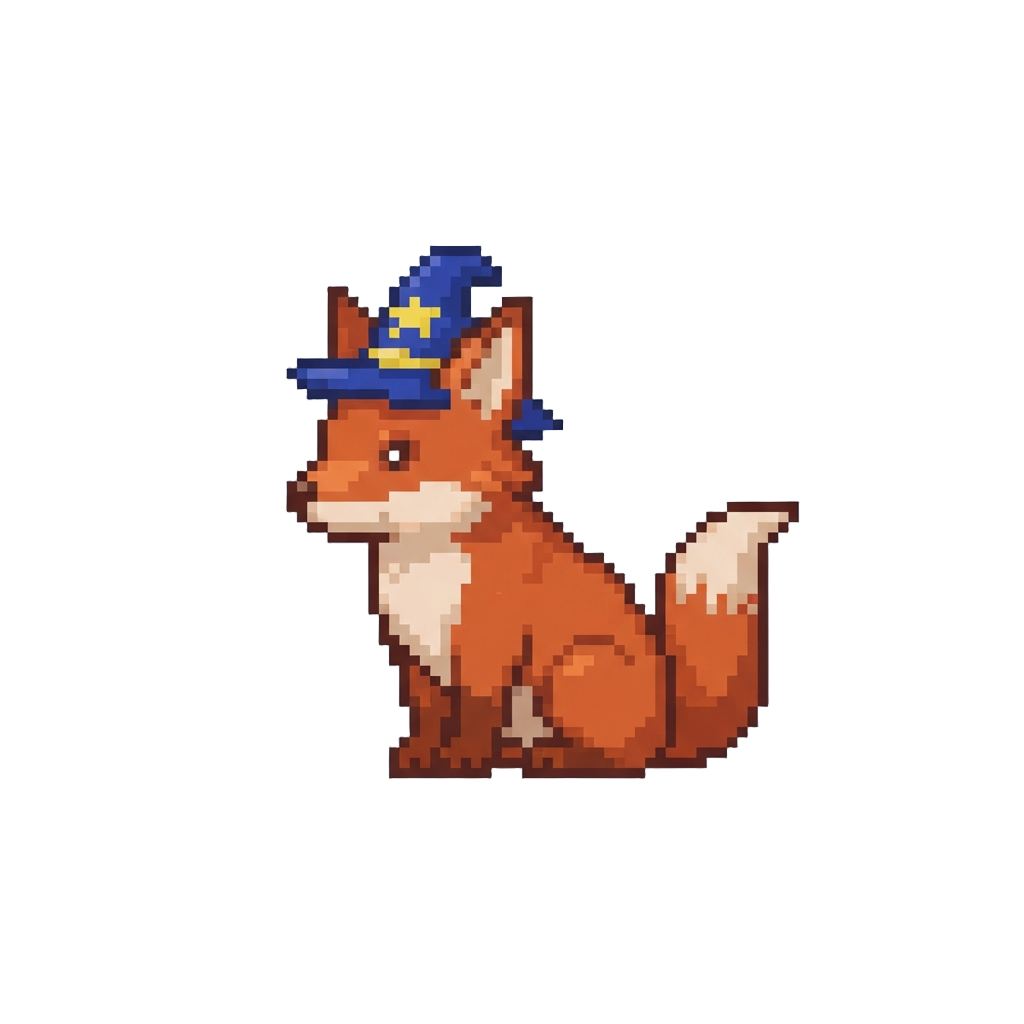 A Sleek Red Fox Wearing a Tiny Wizard Hat