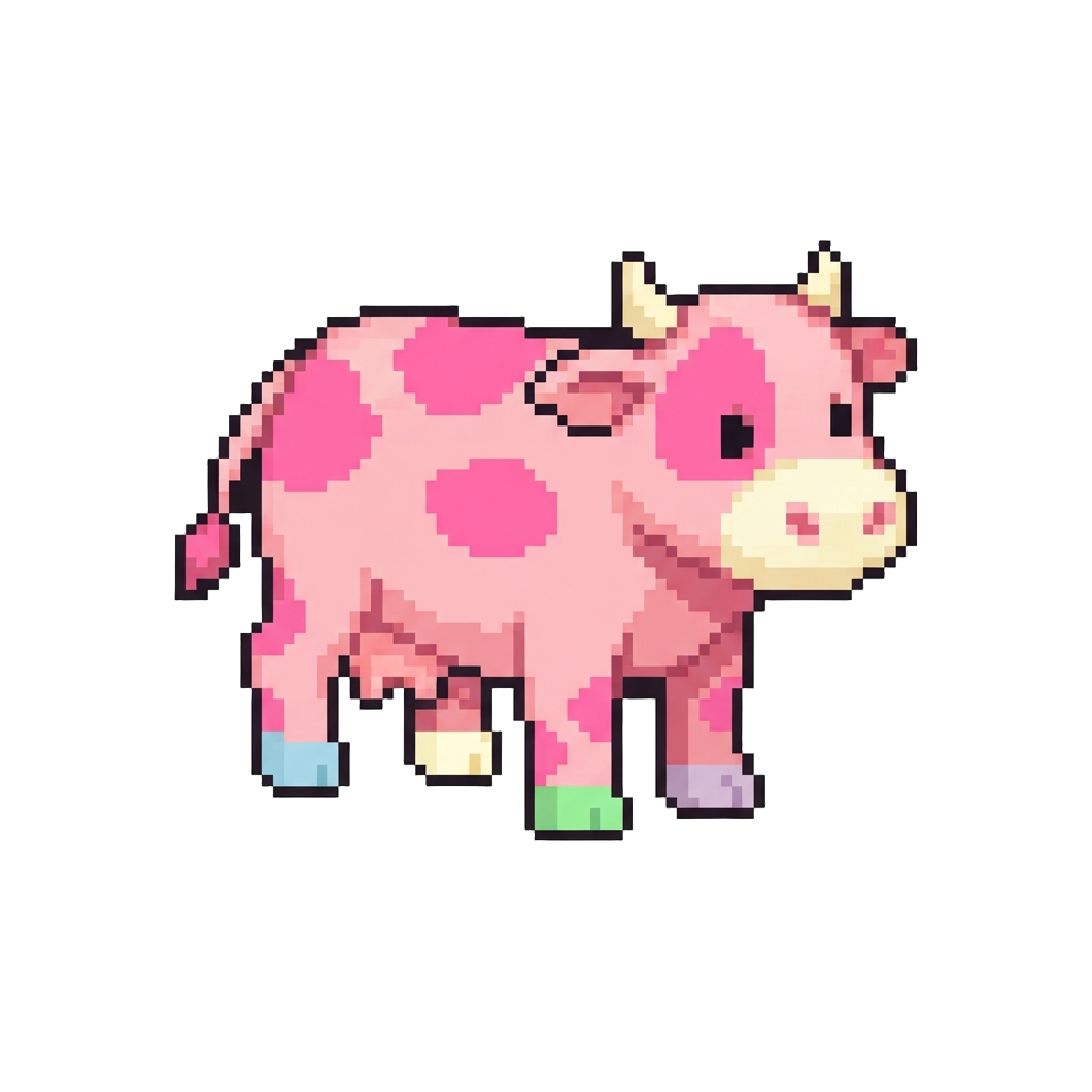 A Pastel Strawberry-pink Spotted Cow with Candy-colored Hooves