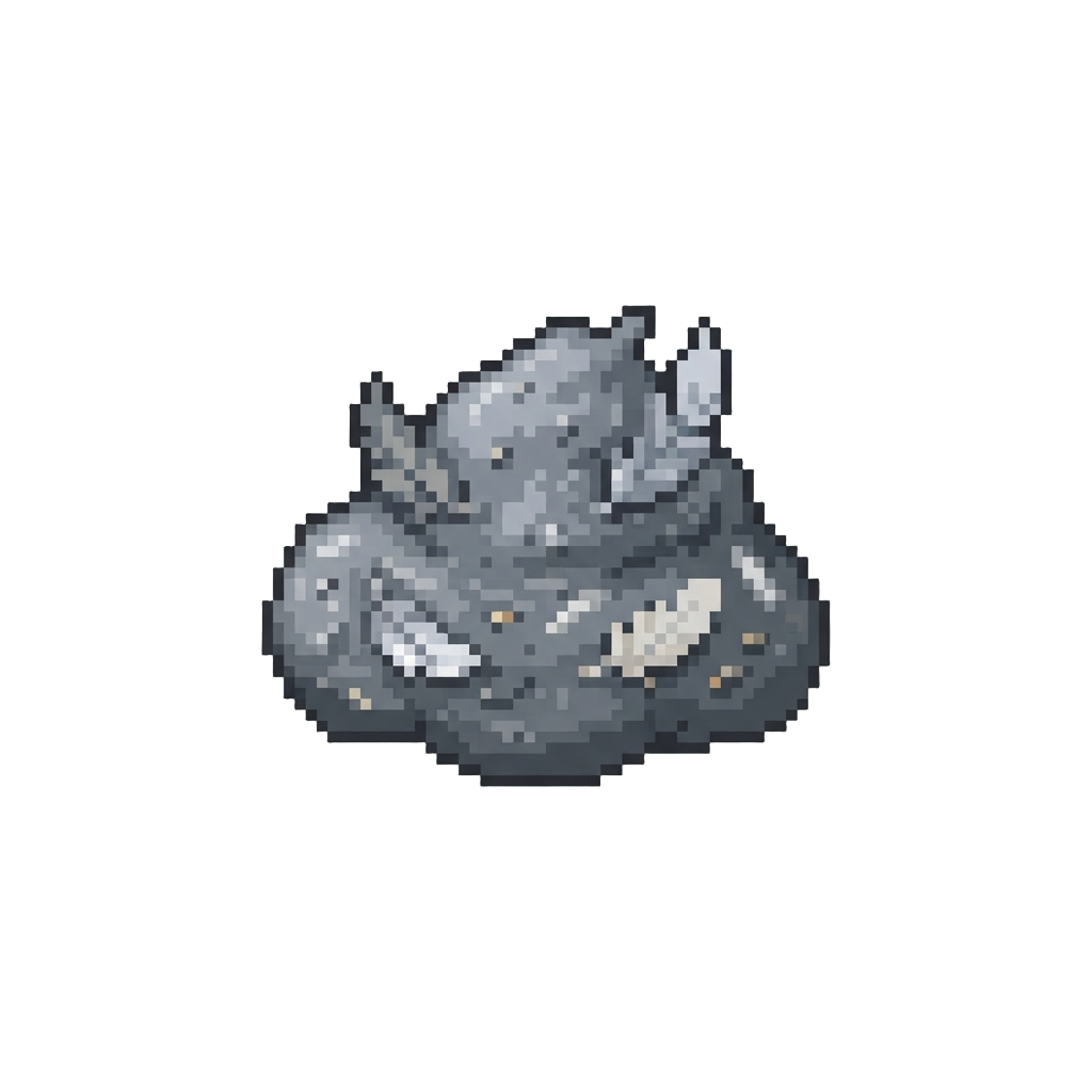Messy Gray Feather-filled Bird Poop