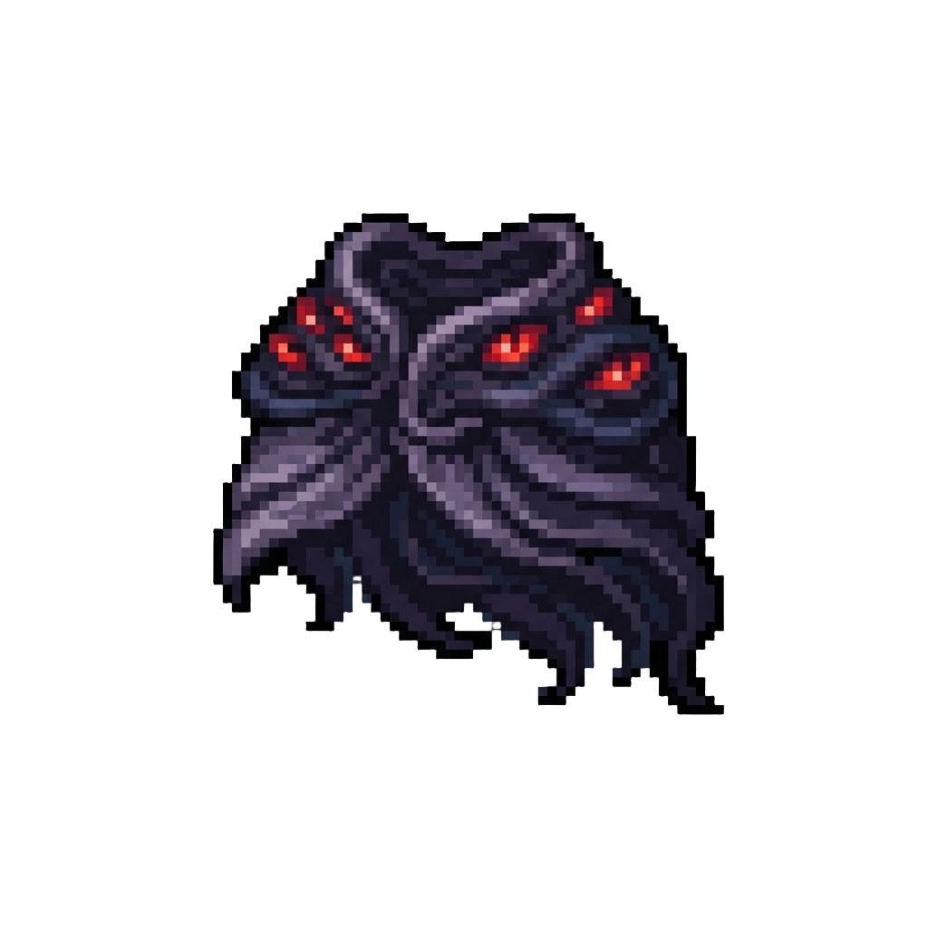 A Mantle of Shadowy Tendrils and Glowing Red Eyes
