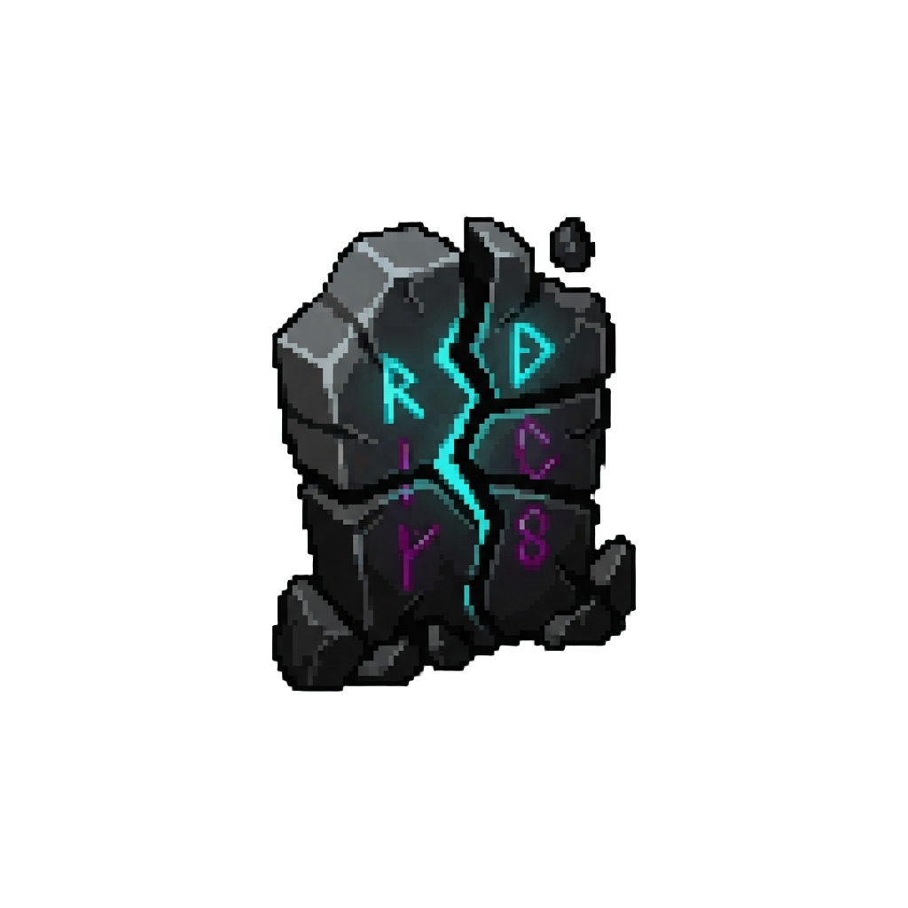A Shattered Obsidian Tombstone Glowing with Eldritch Runes