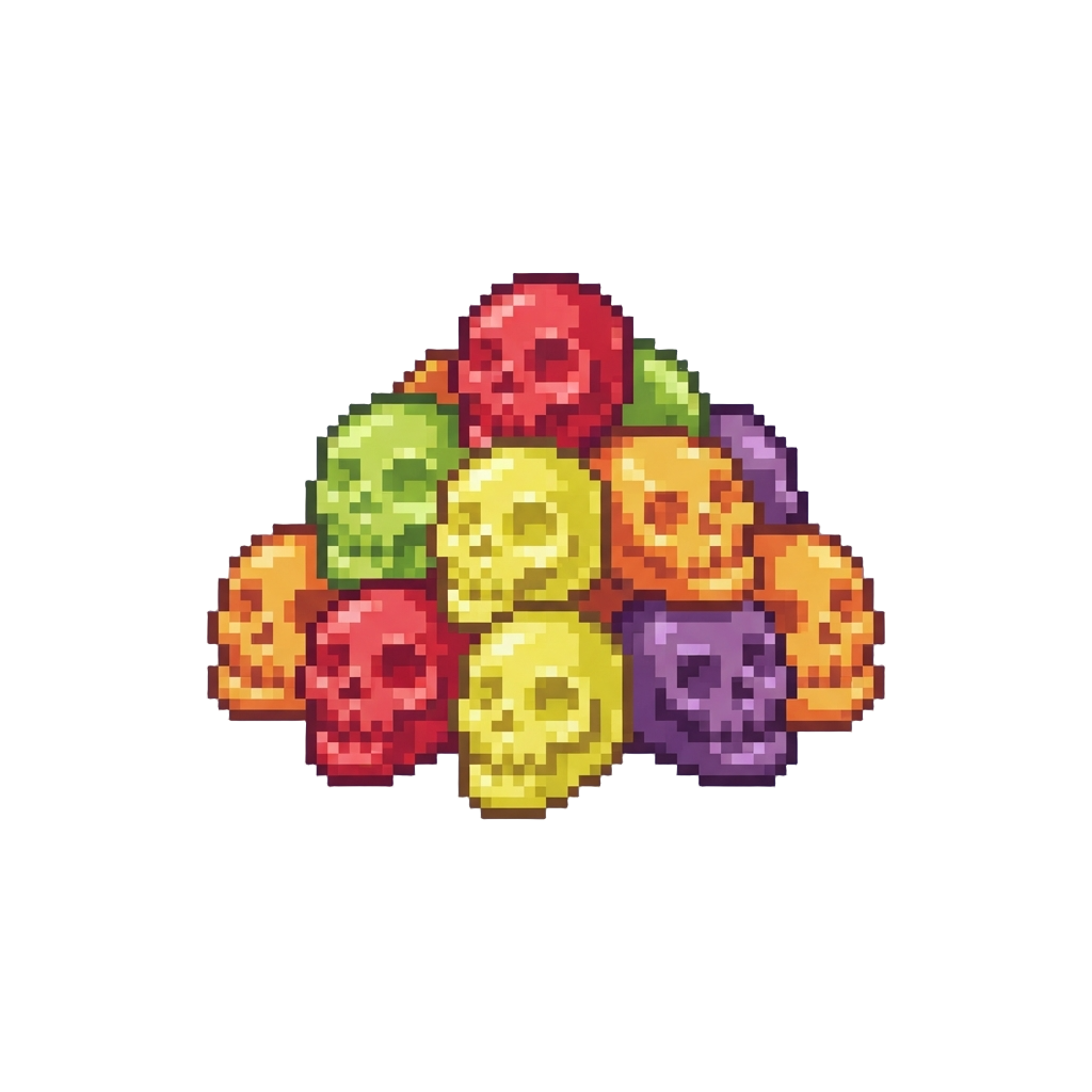A Mound of Fruity Gummy Skulls