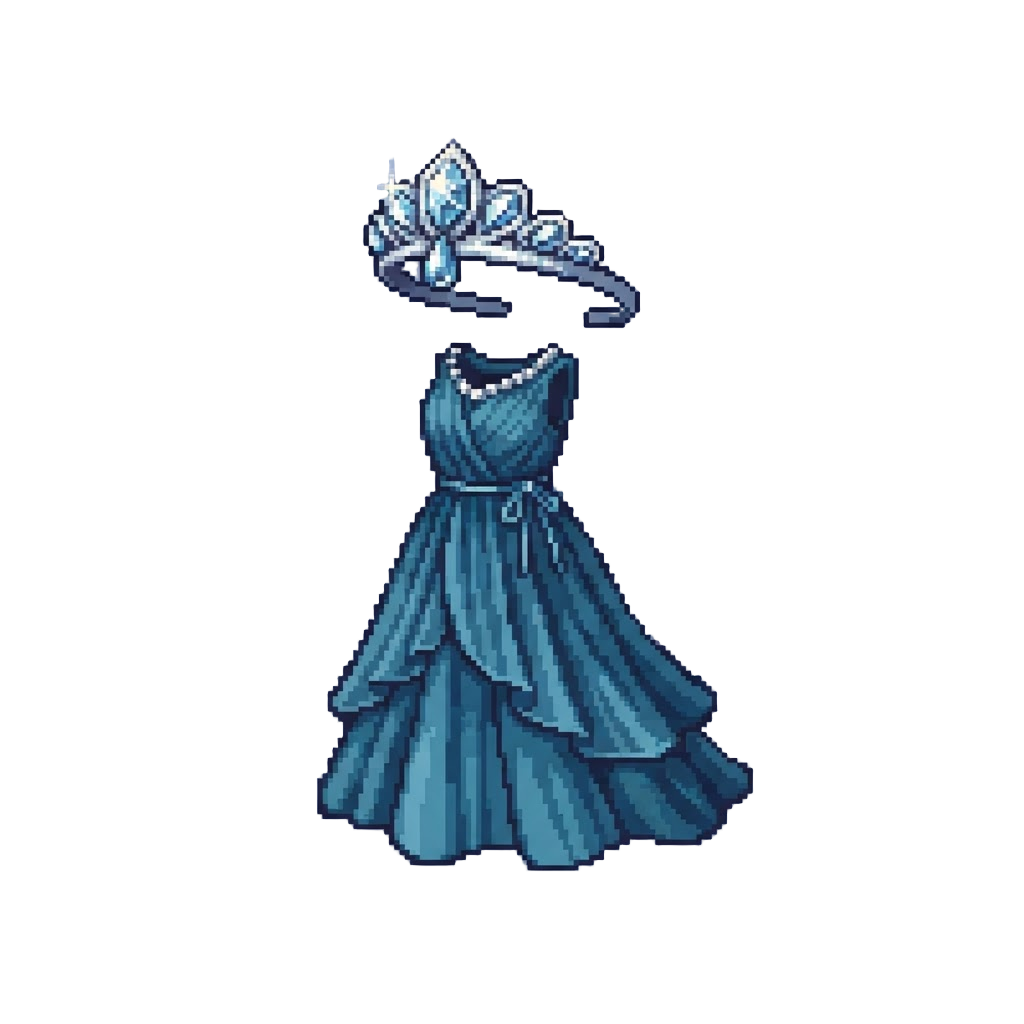A Diamond Dewdrop Tiara and Flowing Silk Dress