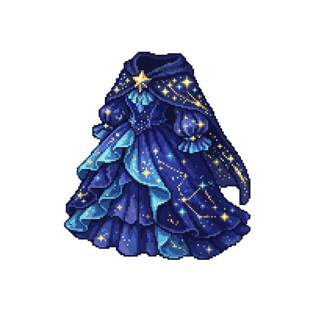 A Dazzling Star-fragment Cloak and Ruffled Gown