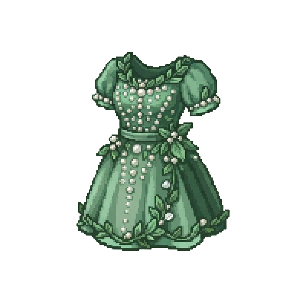 A Pearl-studded Dress with Leafy Accents