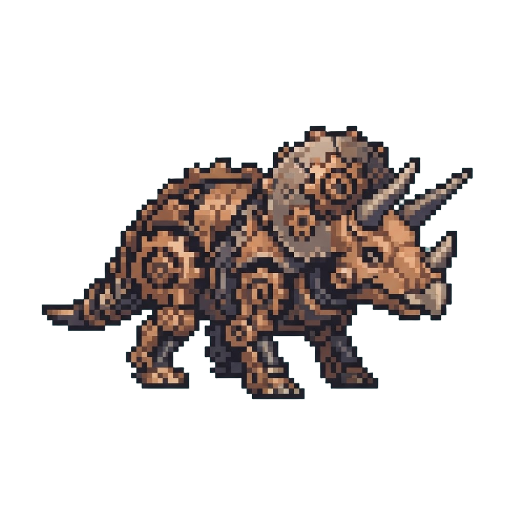 A Creaky Gear-and-cog Metal Triceratops