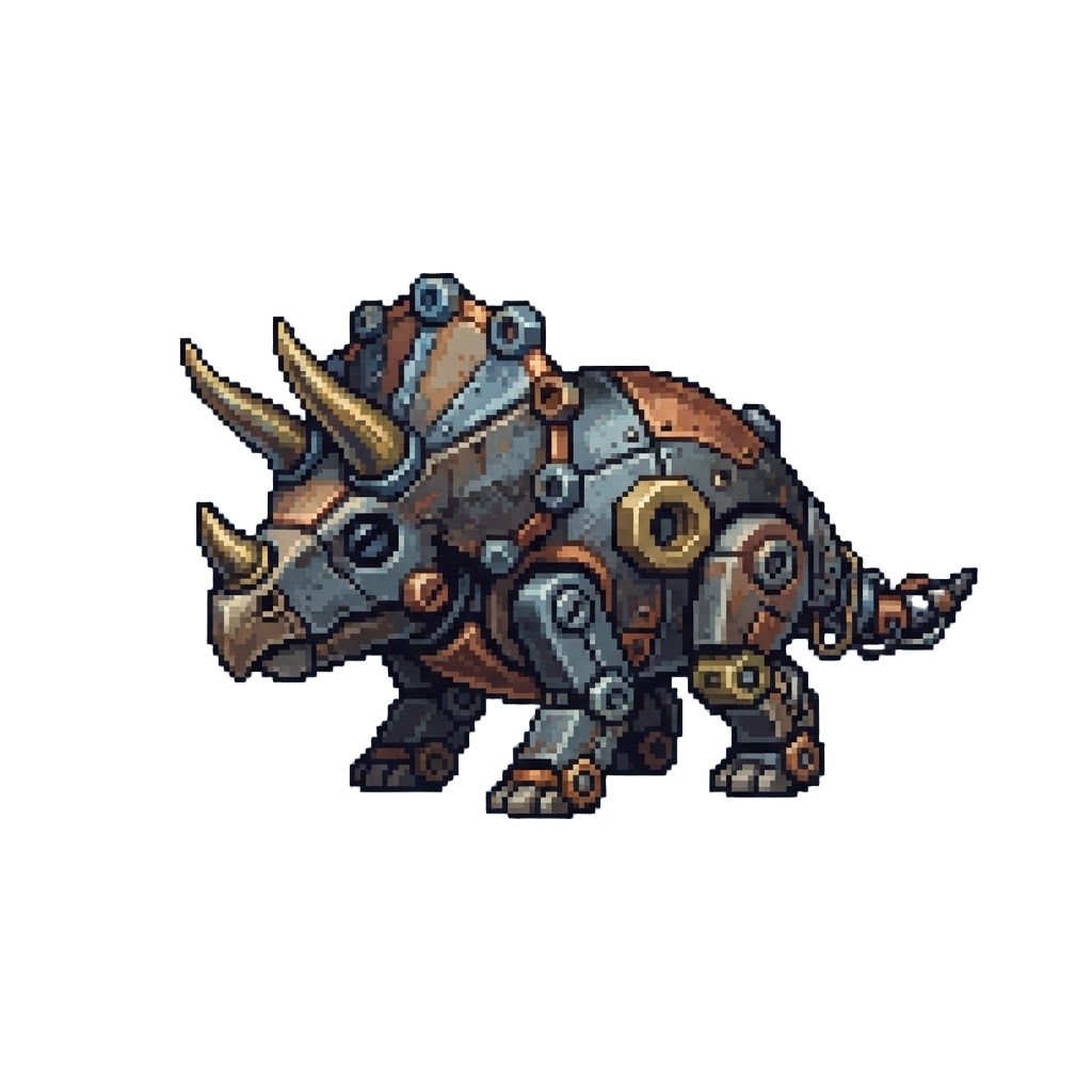 A Mismatched Bolt-and-nut Metal Triceratops