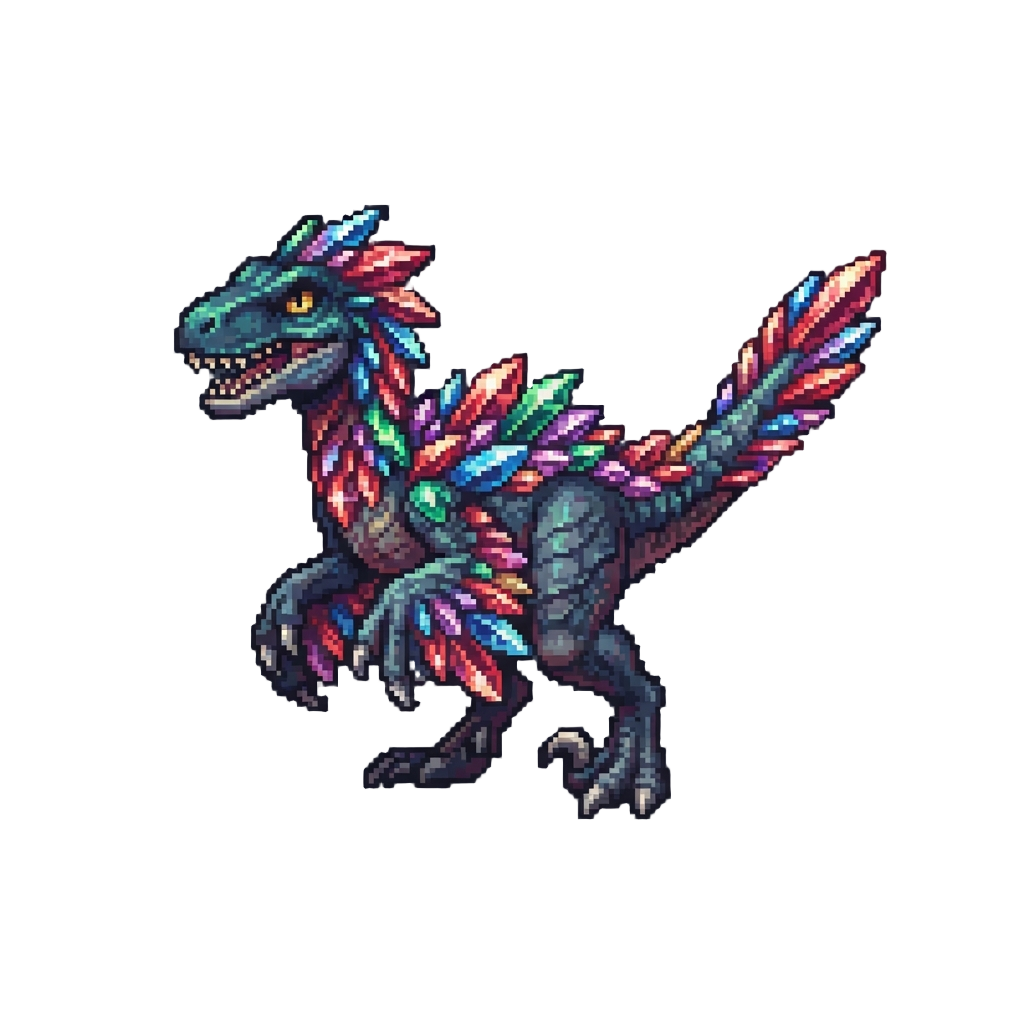 A Prismatic Crystal-feathered Velociraptor