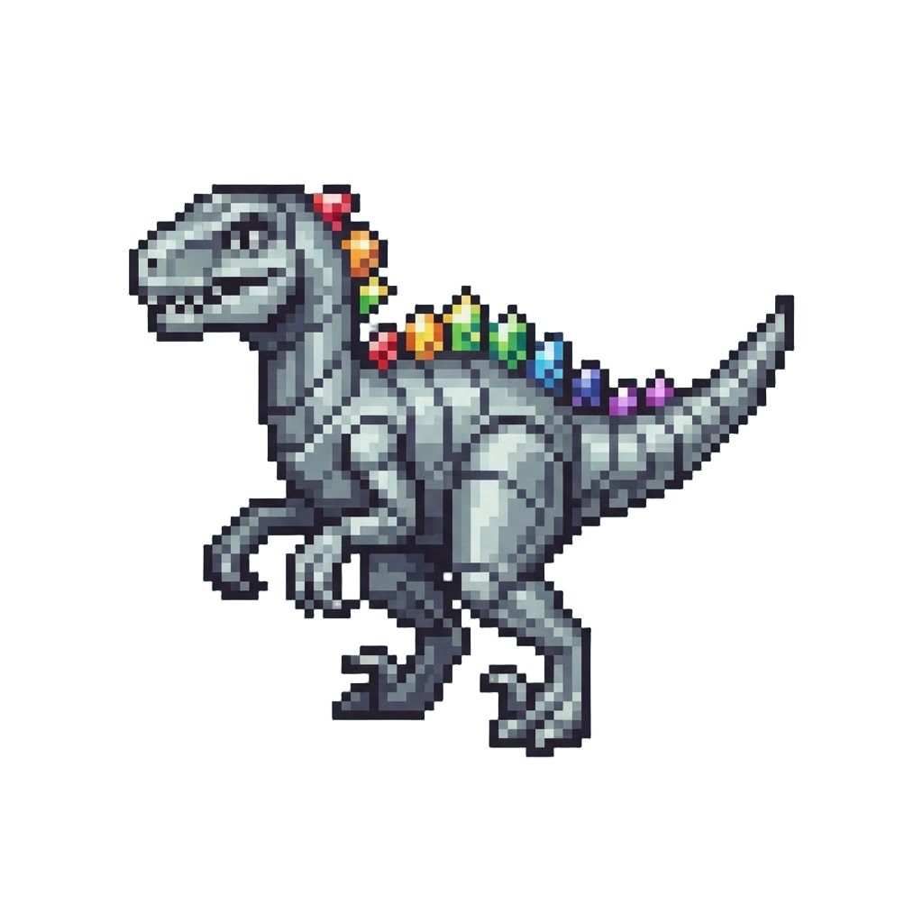 A Rainbow-gem Silver Velociraptor