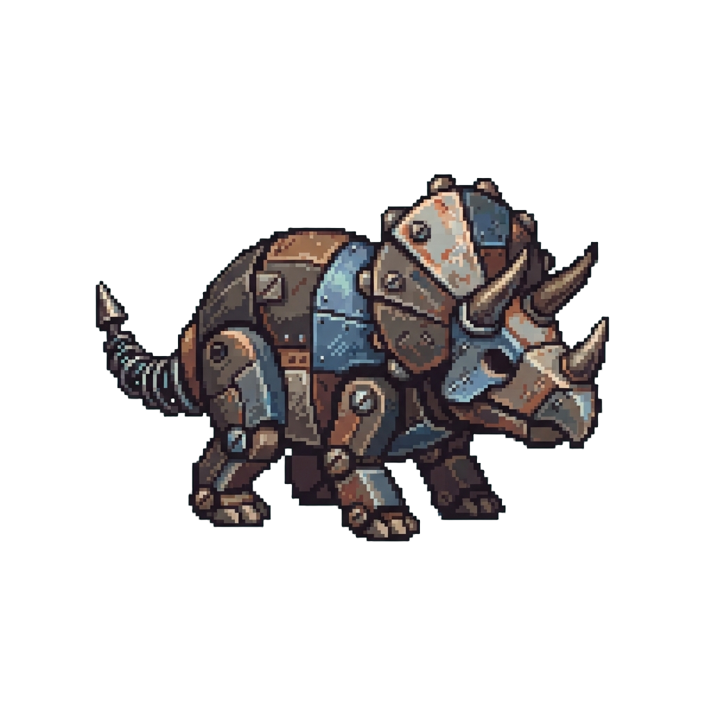 A Patchwork Scrap-iron Triceratops with a Spring Tail