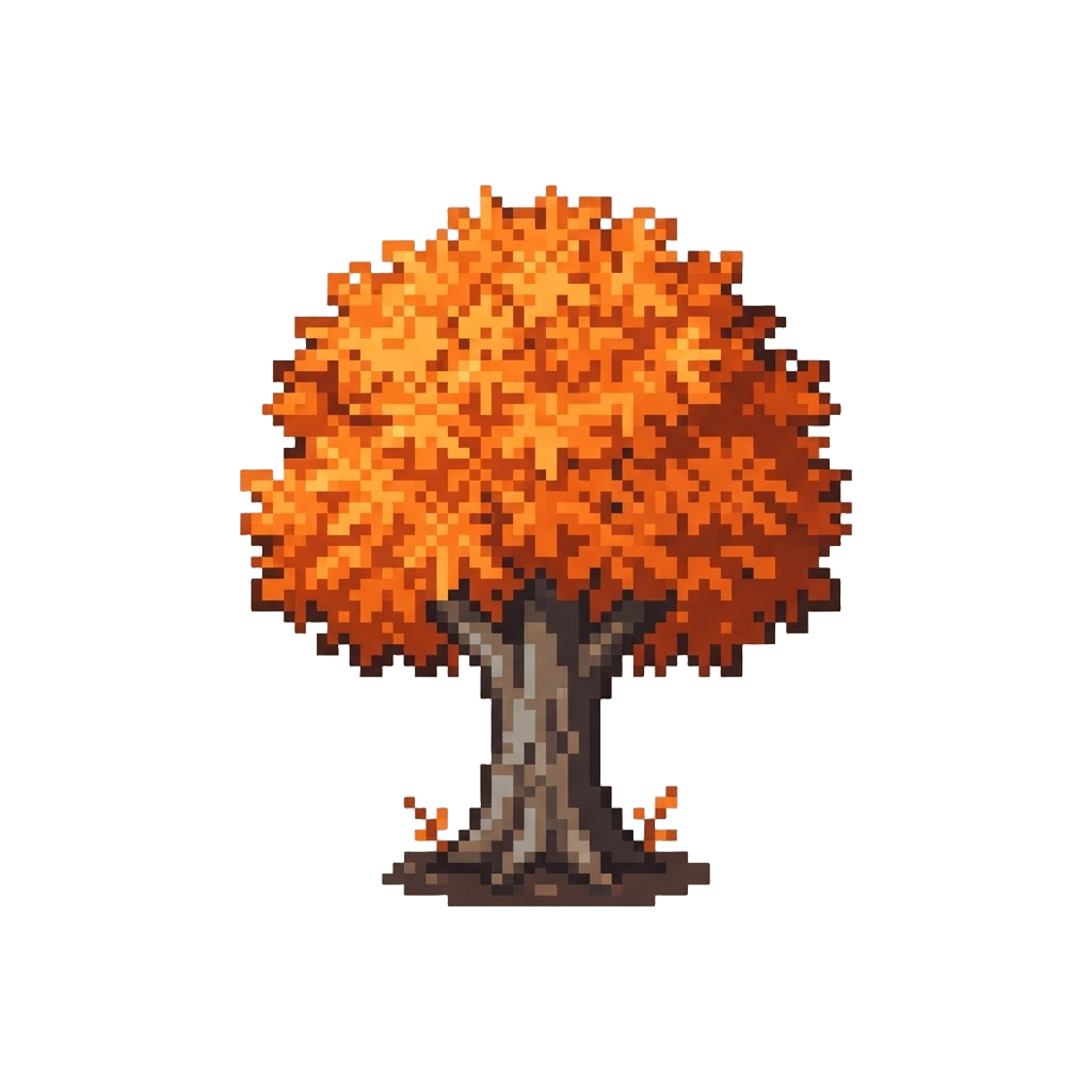 A Thick Maple Tree with Bright Orange Autumn Leaves