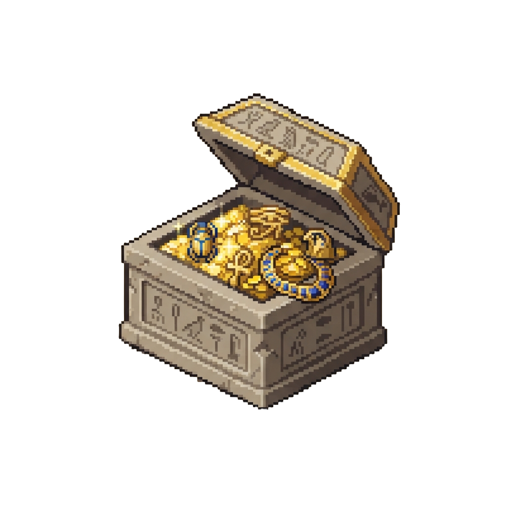A Carved Stone Chest Lined with Solid Gold Egyptian Artifacts and Gold Coins