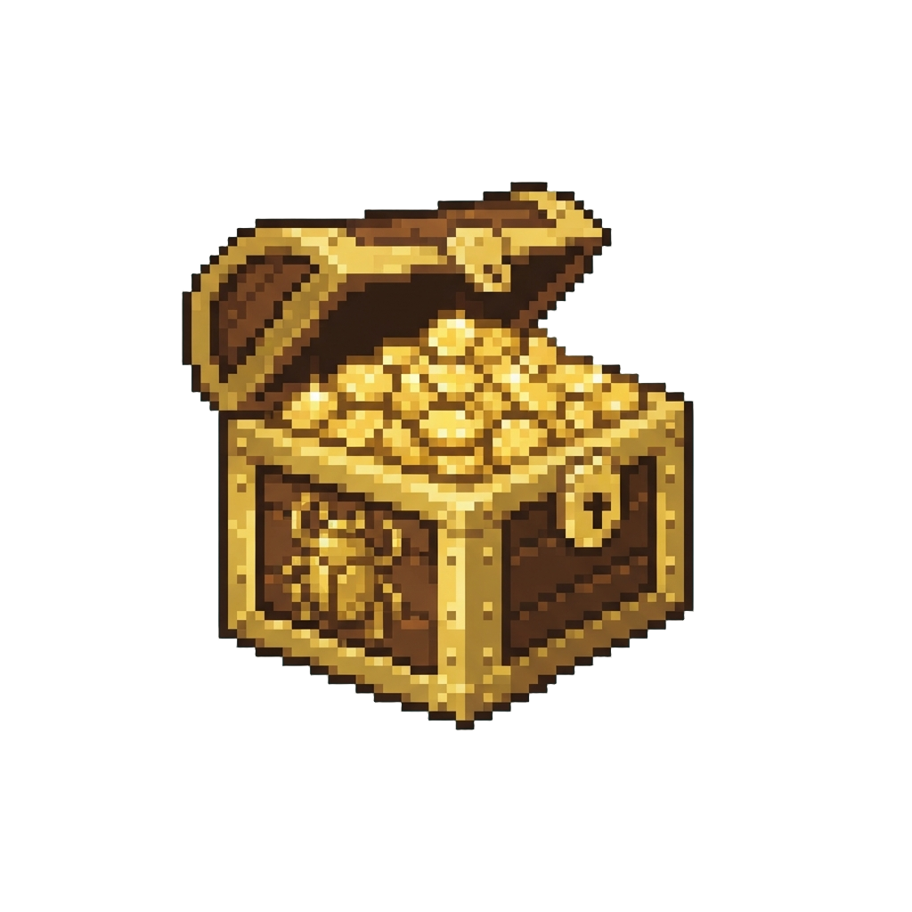 A Golden Scarab-embossed Chest Filled with Shiny Gold Coins