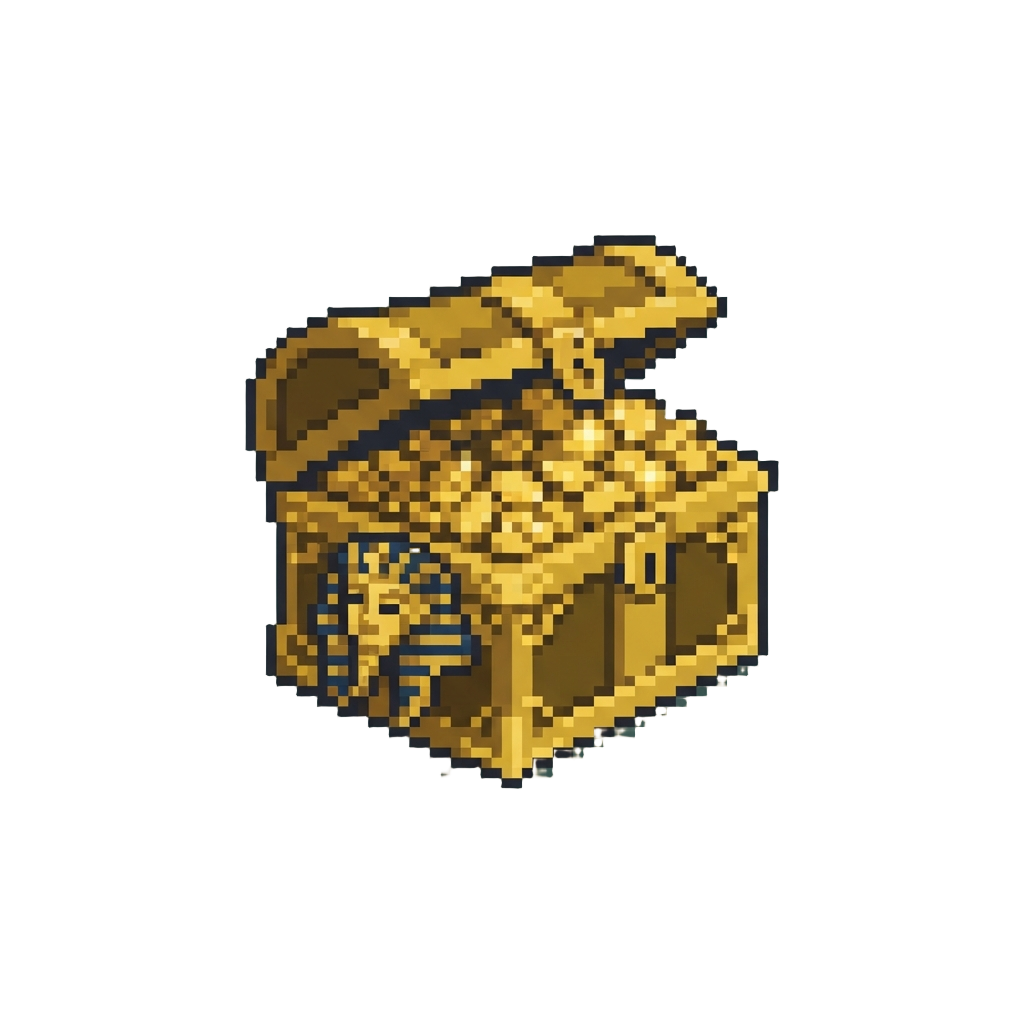 A Heavy Gilded Pharaoh Chest Packed with Gleaming Ancient Gold Coins