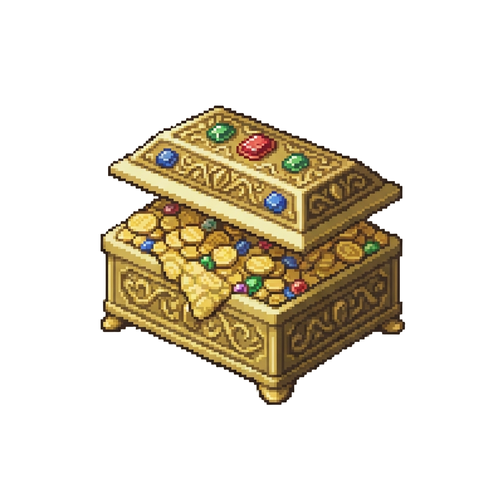 A Jewel-encrusted Royal Sarcophagus Box Overflowing with Ancient Coins