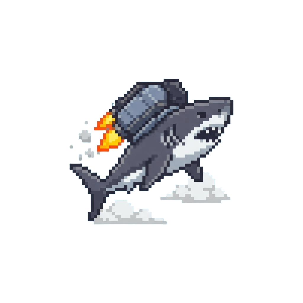 A Megalodon Wearing a Jetpack Soaring Through the Clouds