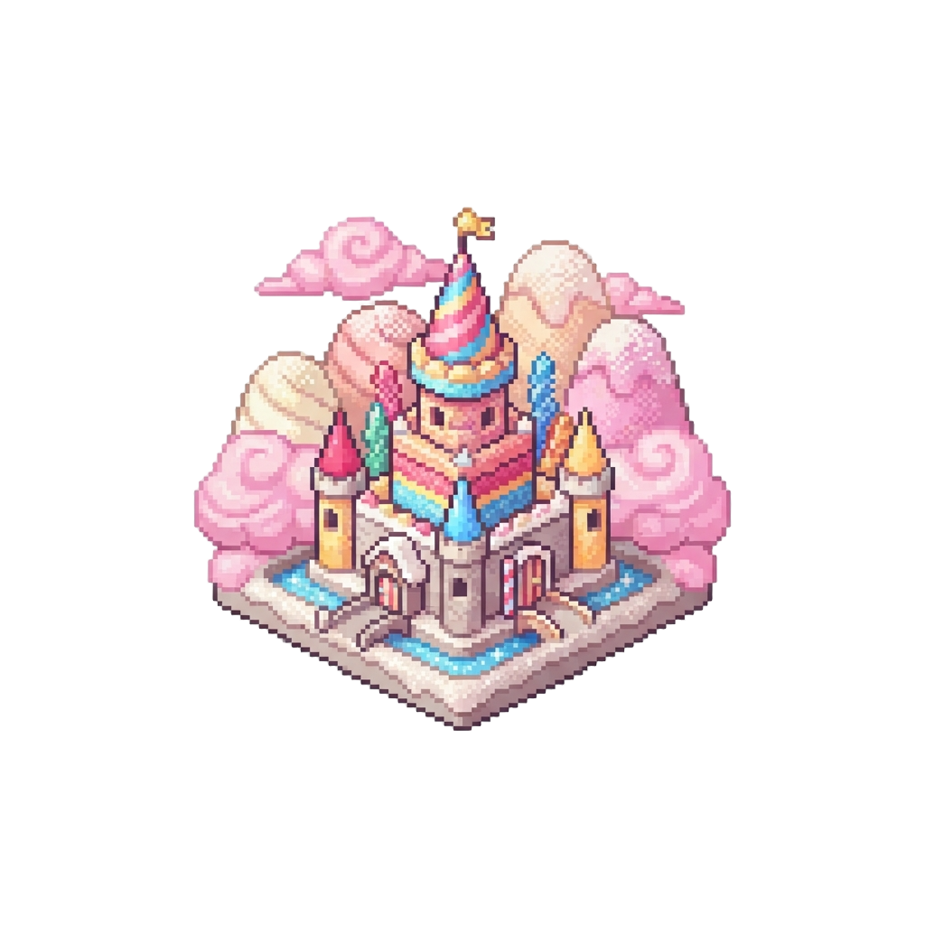A Candyfloss Kingdom with Pink Clouds and Marshmallow Mountains