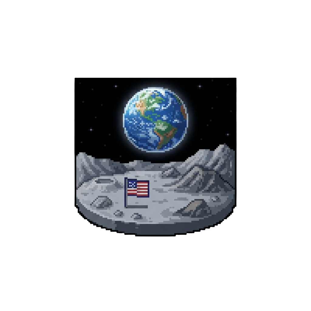 A Moon Surface Vista with the Earth Visible in the Distance