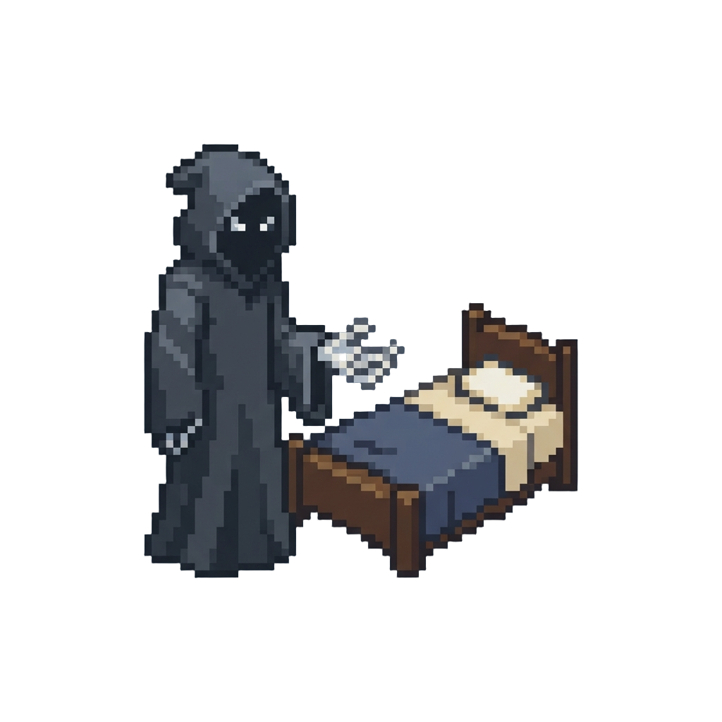 Seeing the Grim Reaper Standing Silently Beside the Bed Holding Out a Hand