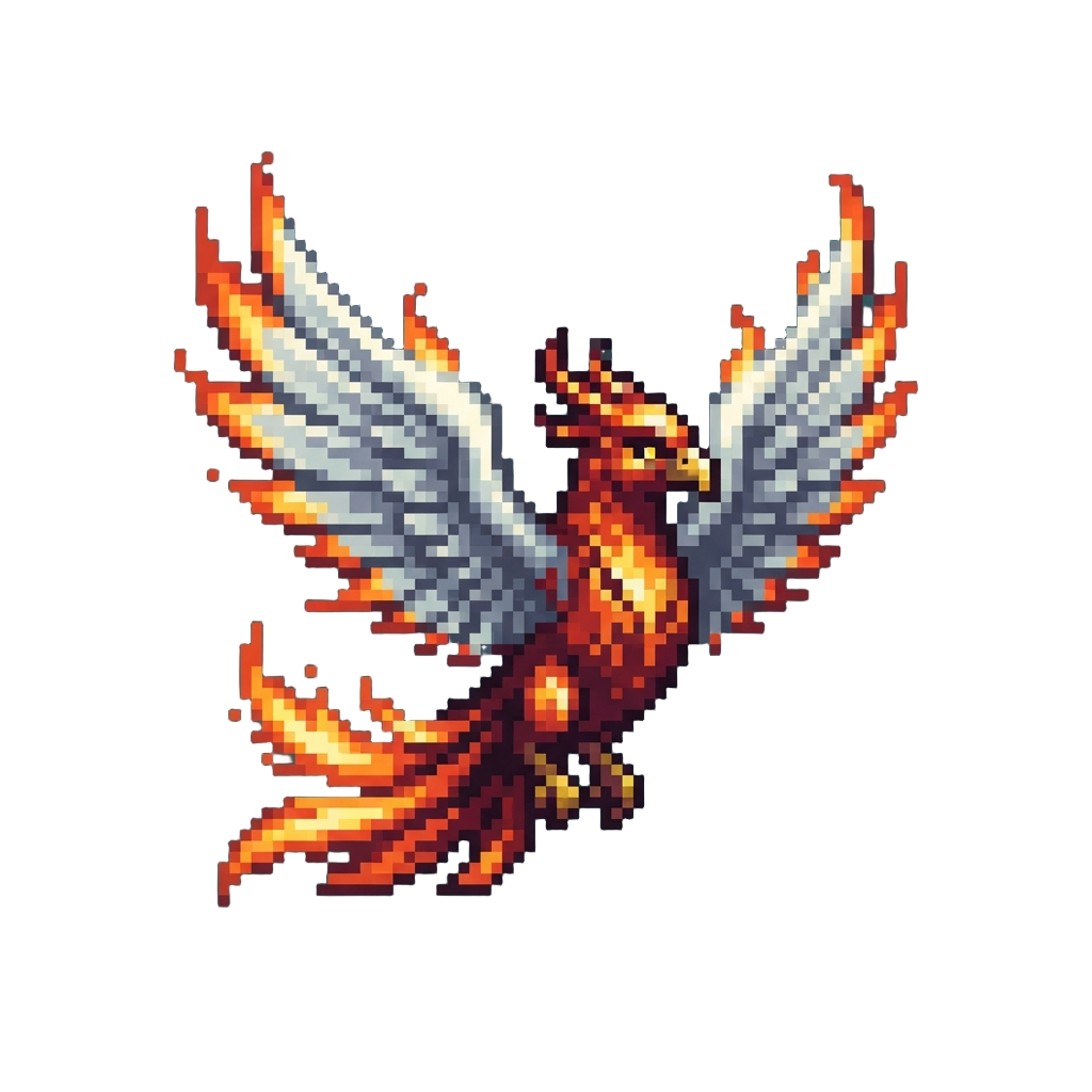 A Glowing Majestic Phoenix Spreading Fiery Silver Wings